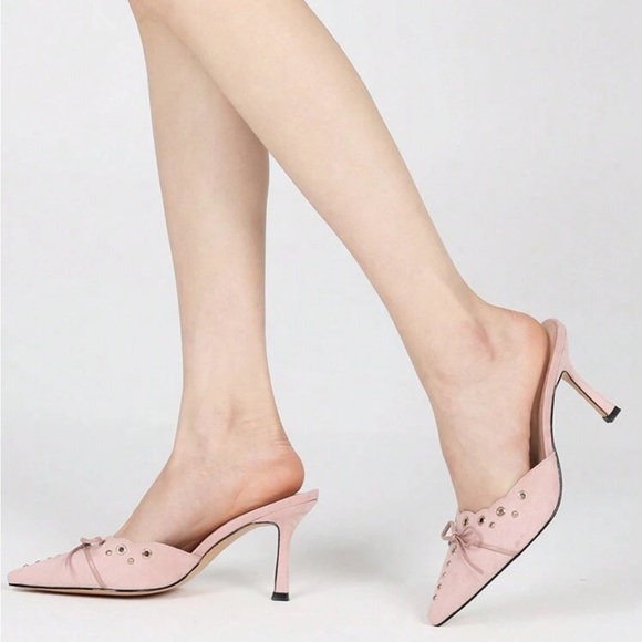 Stiletto Faux Suede Thin High Heel Pumps Pointy Toe Elegant Bowknot Elegant Mule - Picture 3 of 4